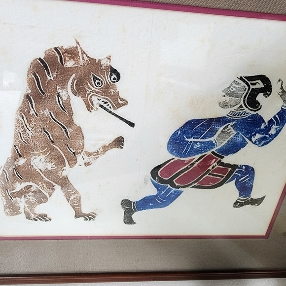 Chinese Temple stone rubbing Framed Art Lion chasing man - Picture 7 of 12